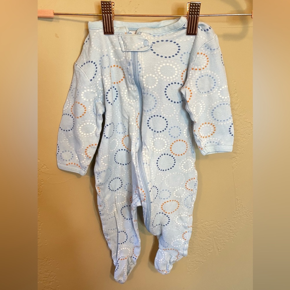 Circle light blue unisex cozy long sleeve with footies zipper onesie